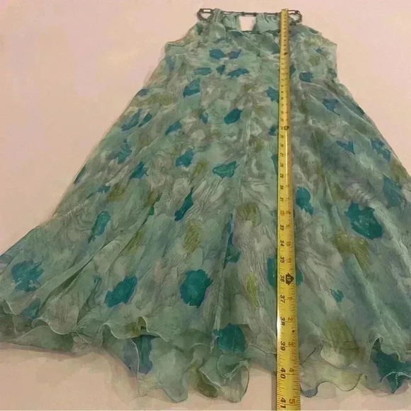 90s y2k Slip Dress Ruffle 44 10 Chiffon Cutout Floral Cocktail ALBERTA FERRETTI - Picture 3 of 14